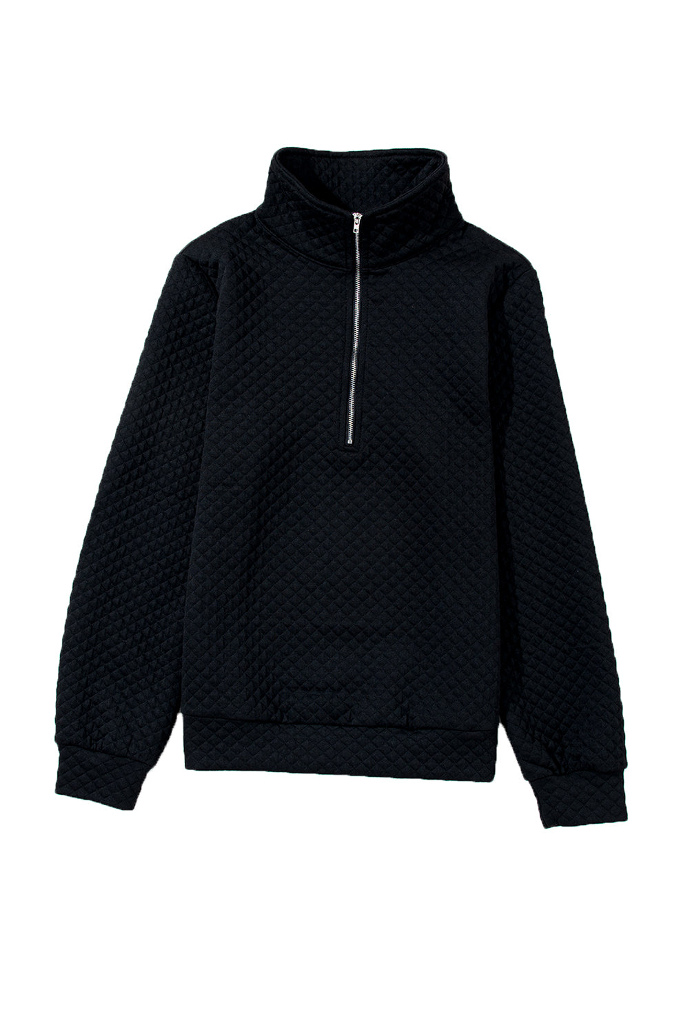 Solid Color Half Zipper Quilted Pullover Sweatshirt