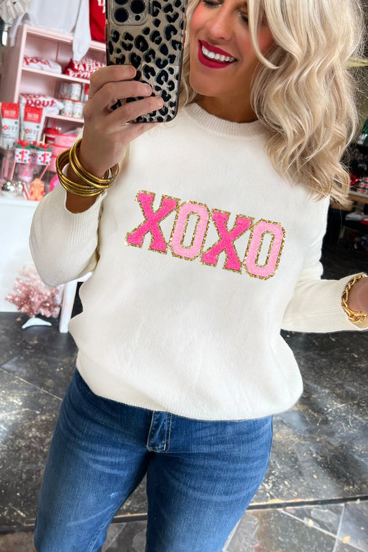 Pink Howdy Heart Graphic Round Neck Casual Sweater