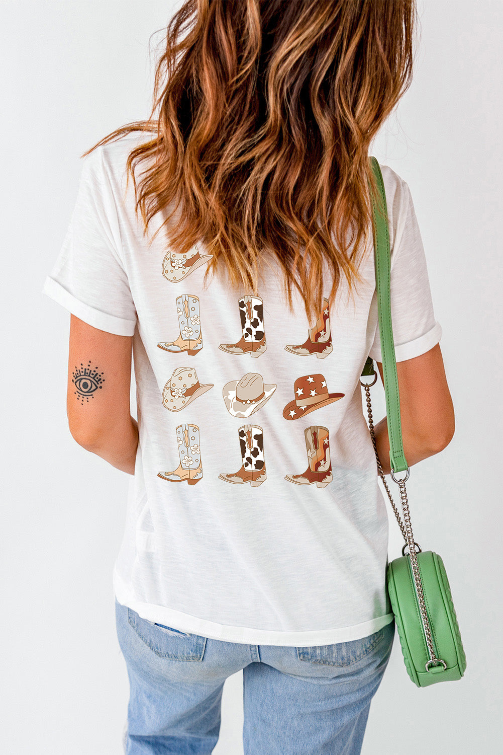 White Double-Side Cowboy Hat & Boots Graphic Tee