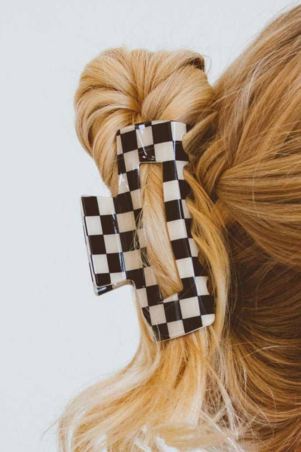 Sachet Pink Checkered Print Hollow Out Hair Clip