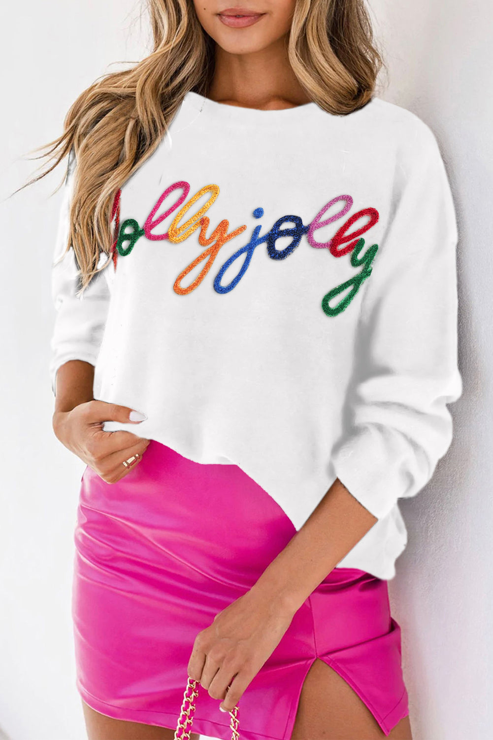 Pink Howdy Heart Graphic Round Neck Casual Sweater