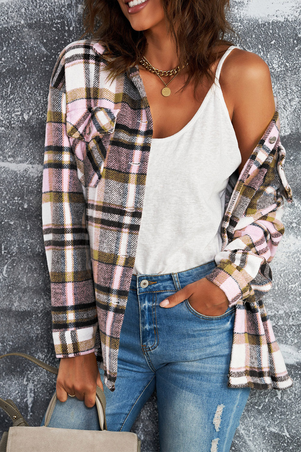 Plaid Button Up Long Sleeve Flannel Shacket