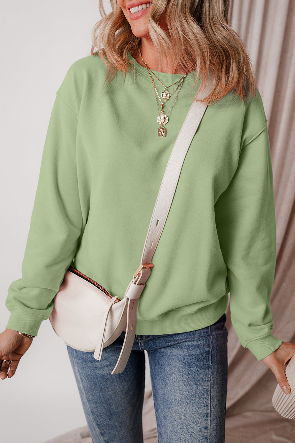 Solid Color Drop Shoulder Terry Sweatshirt