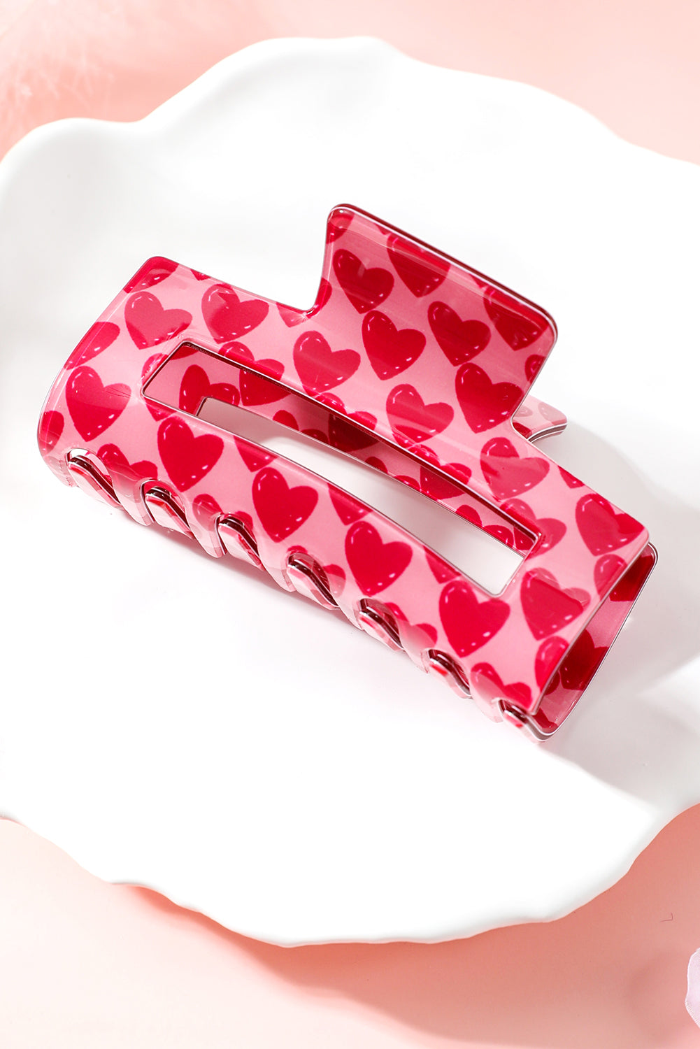 Fiery Red Valentine Heart Print Hair Claw Clip