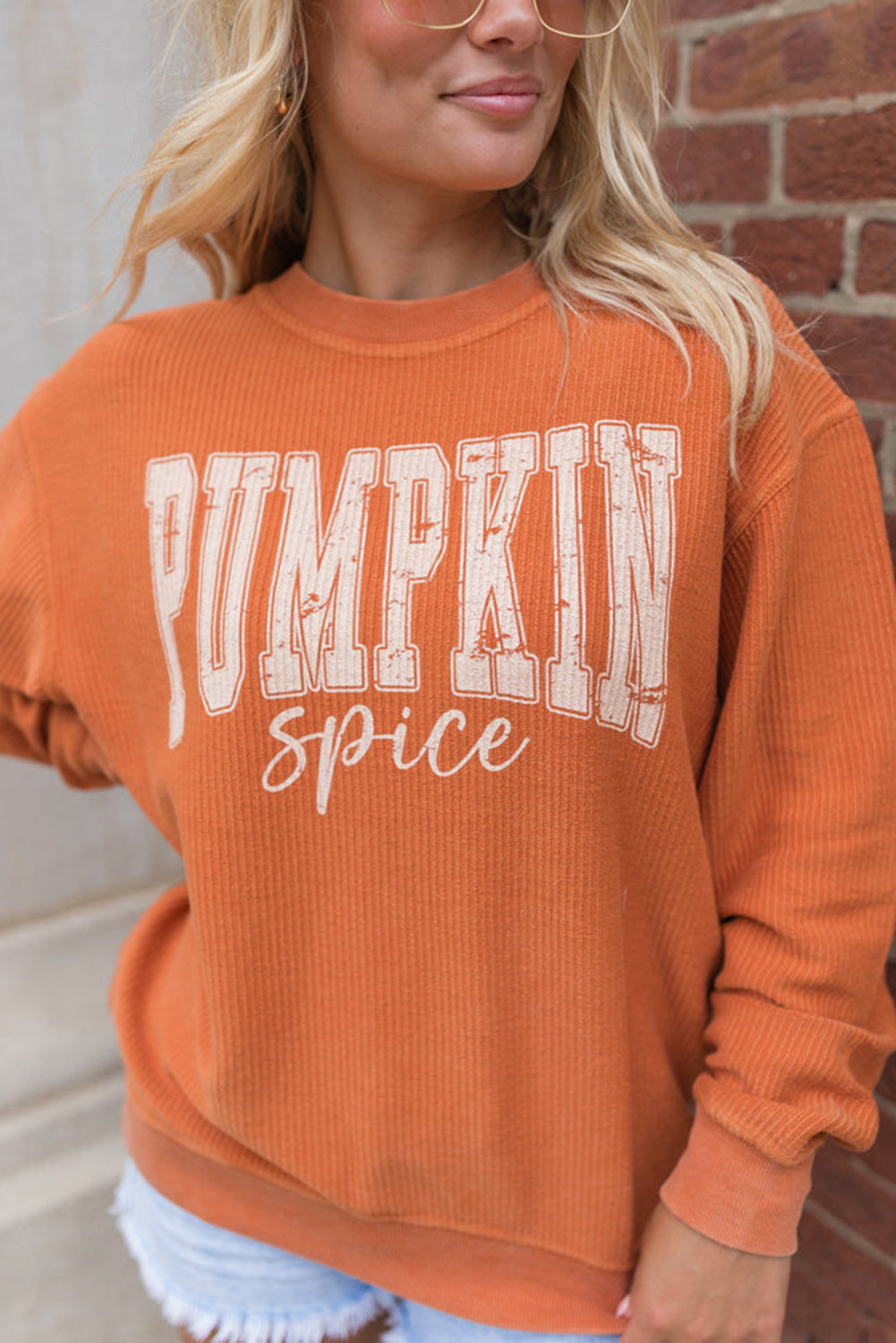 Crinkle Ribbed PUMPKIN Spice Graphic Crewneck Sweatshirt