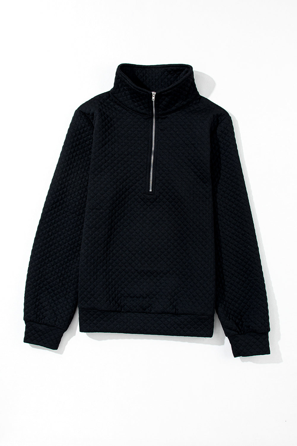 Solid Color Half Zipper Quilted Pullover Sweatshirt