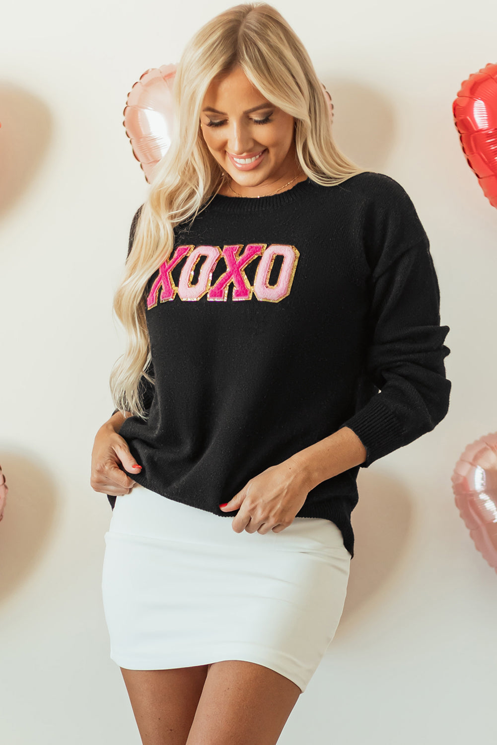 Pink Howdy Heart Graphic Round Neck Casual Sweater