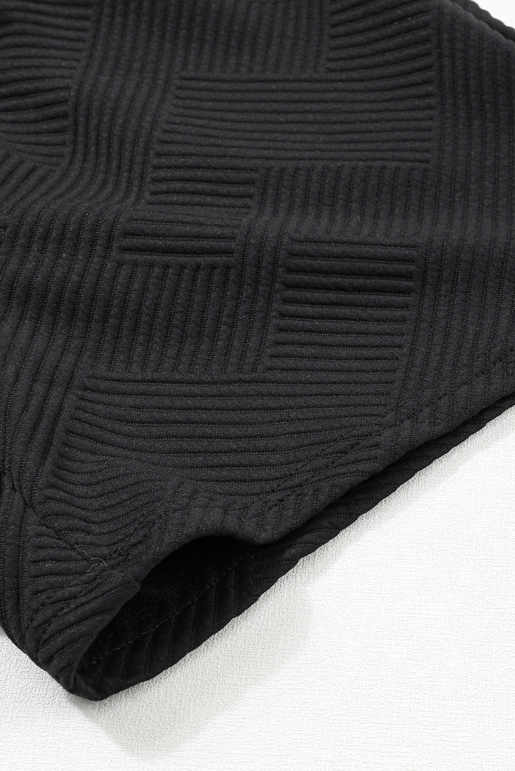 Navy Blue Textured Long Sleeve Top and Drawstring Shorts Set