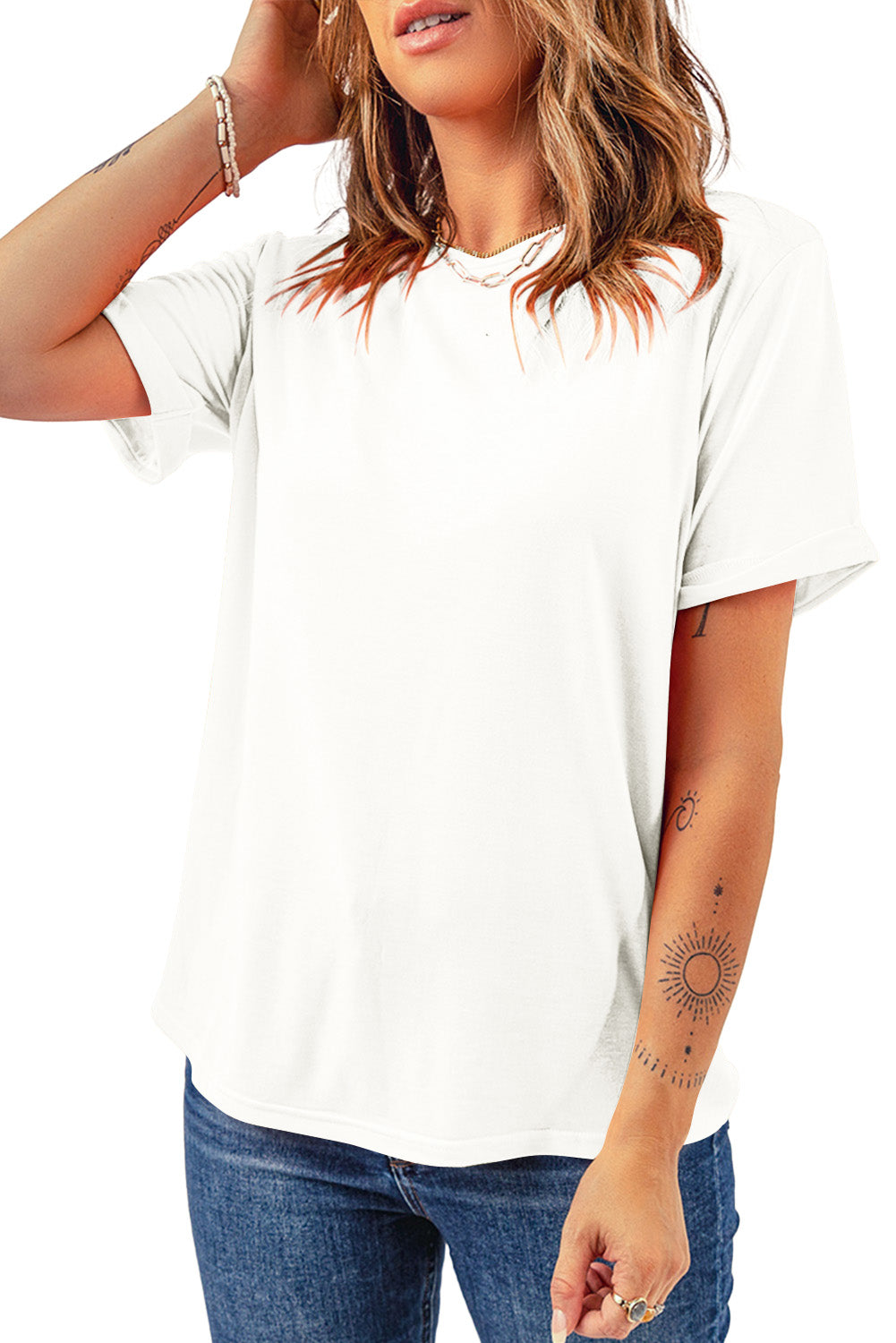 Casual Plain Crew Neck Tee