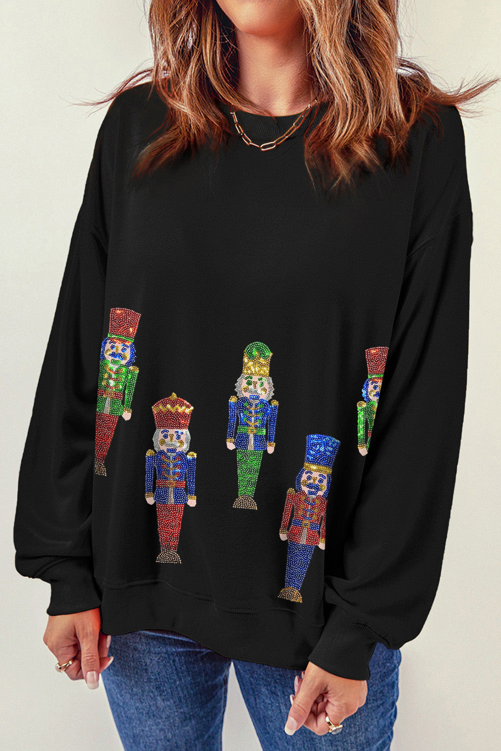 Sequins Nutcracker Christmas Graphic Sweatshirt