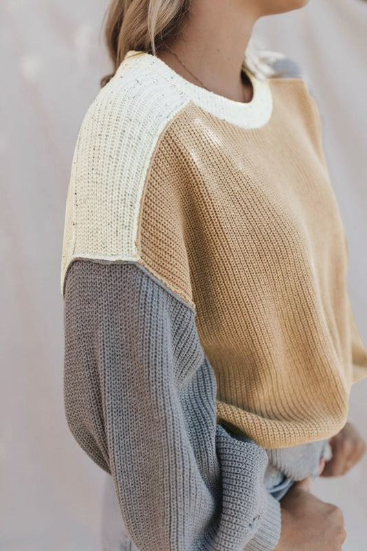 Patchwork Loose Fit Chunky Knit Sweater