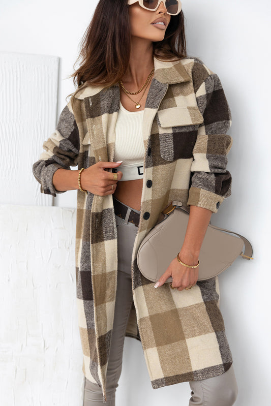 Plaid Button-Down Flap Pocket Long Shacket