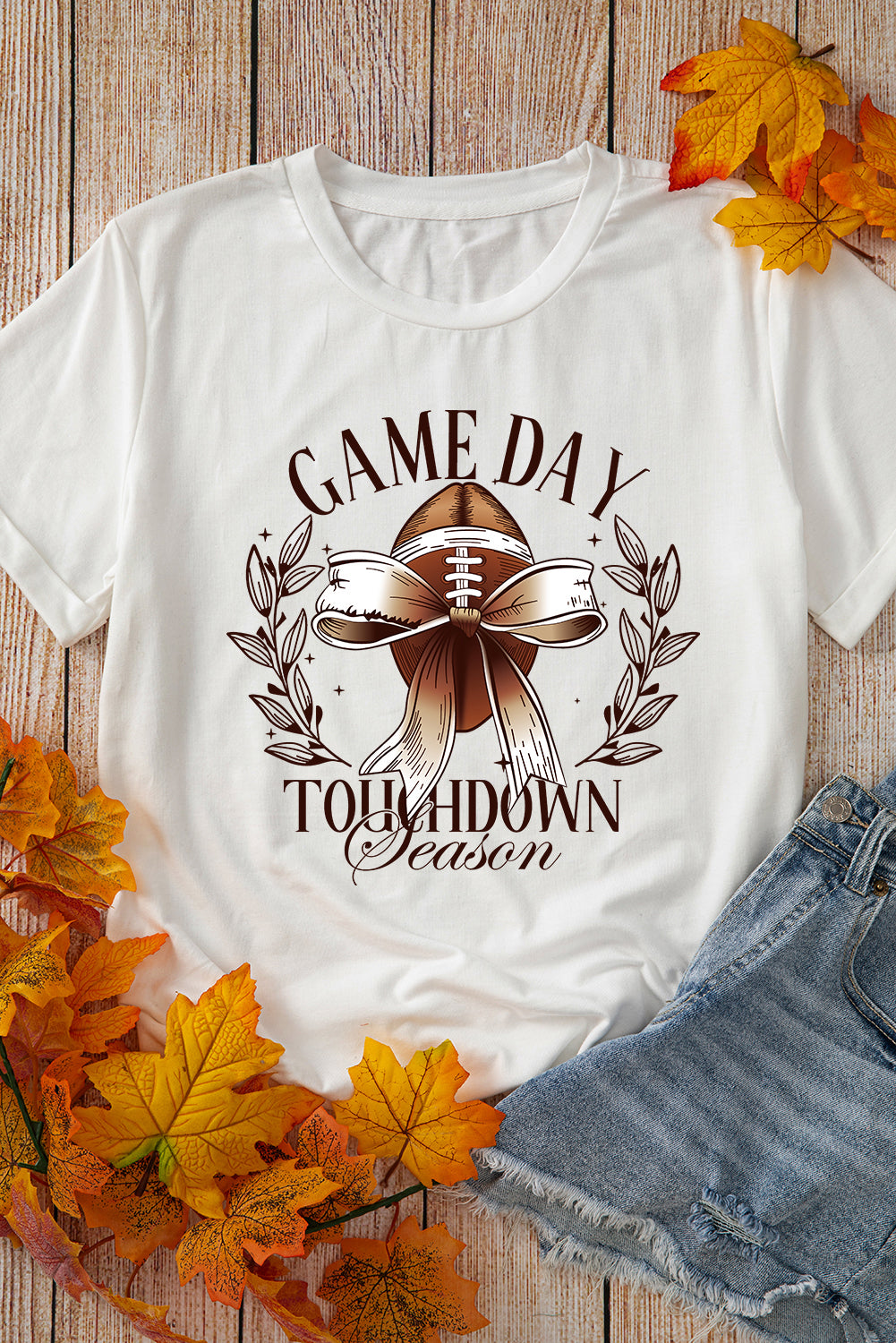 GAME DAY Bowknot Rugby Graphic T Shirt