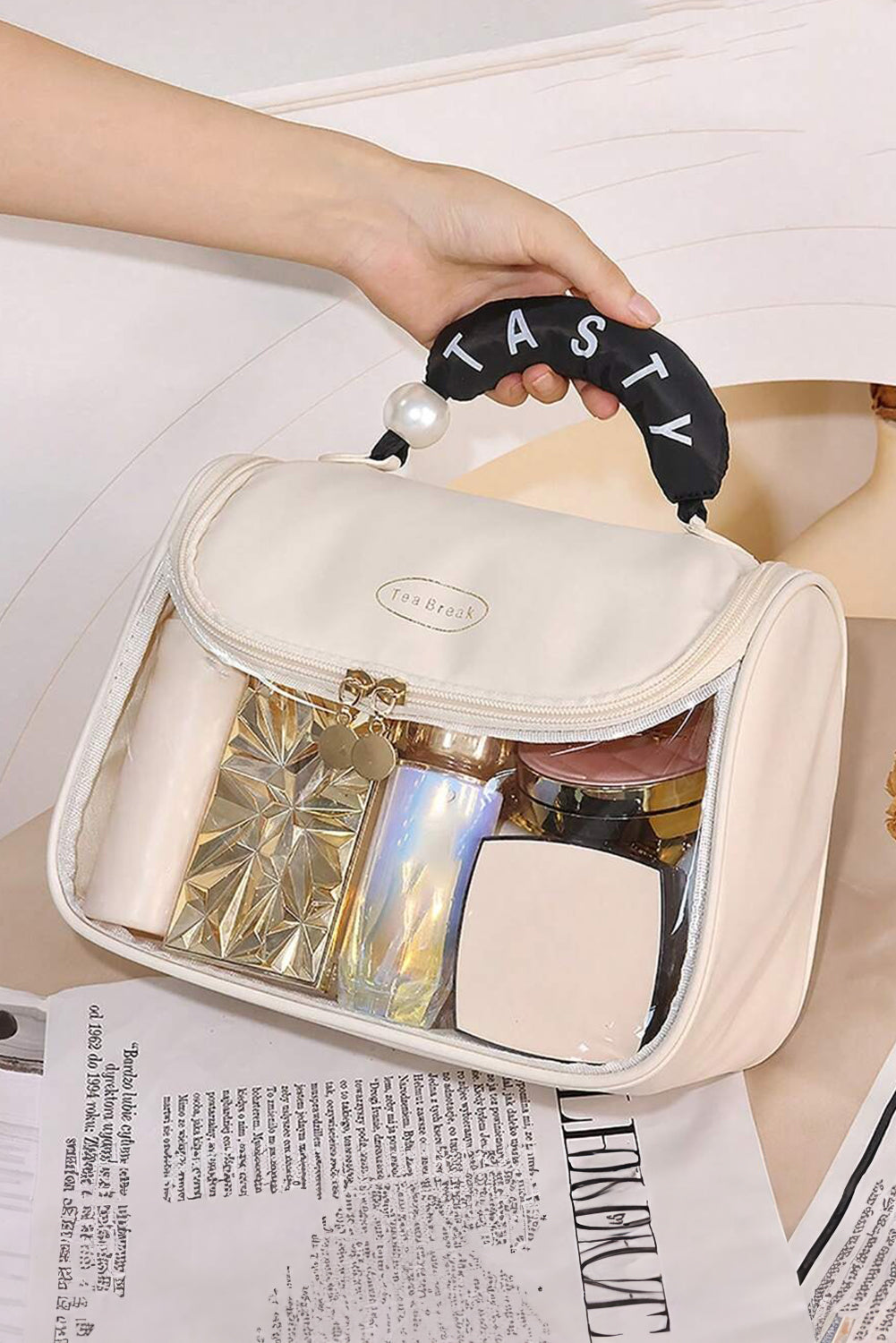 Beige Clear Makeup Bag