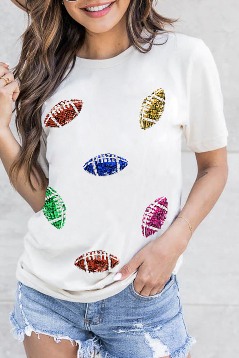 Sequin Rugby Graphic Crewneck T Shirt