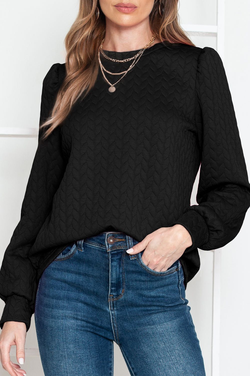 Quilted Puff Sleeve Sweatshirt