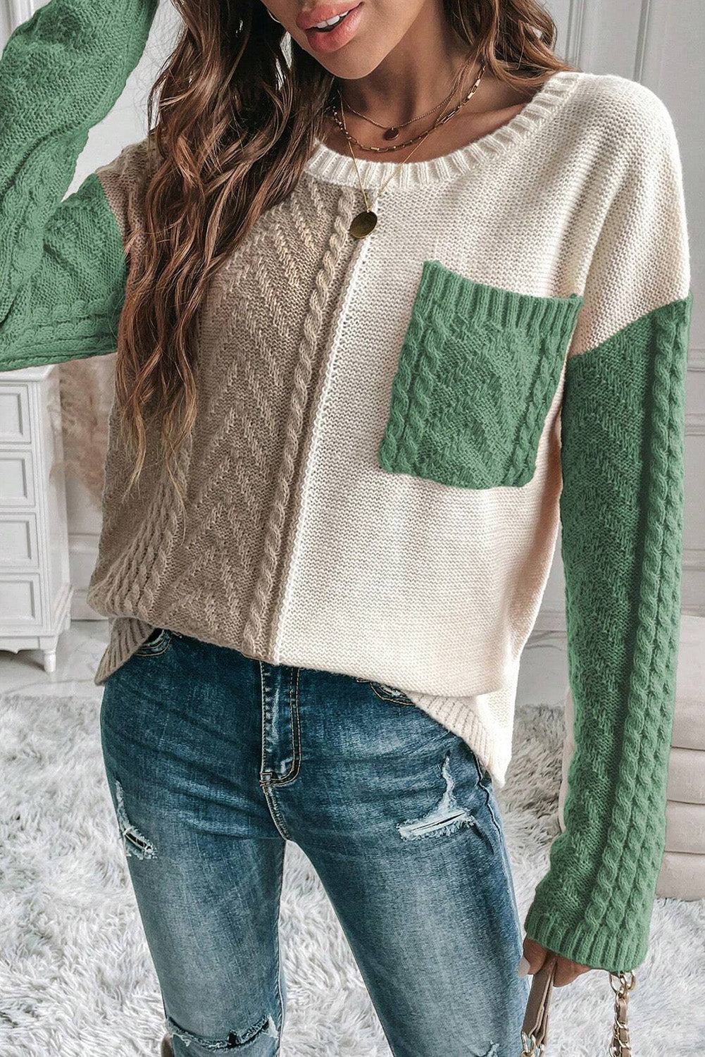 Colorblock Pocket Drop Shoulder Sweater