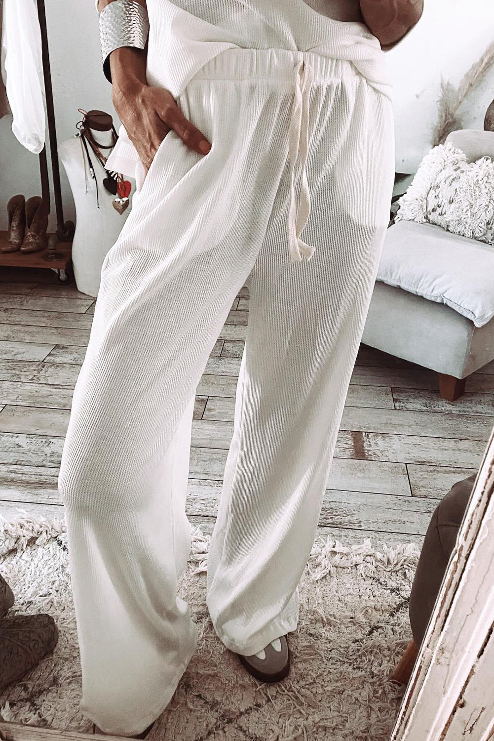 Textured Long Sleeve Top and Pants Lounge Set