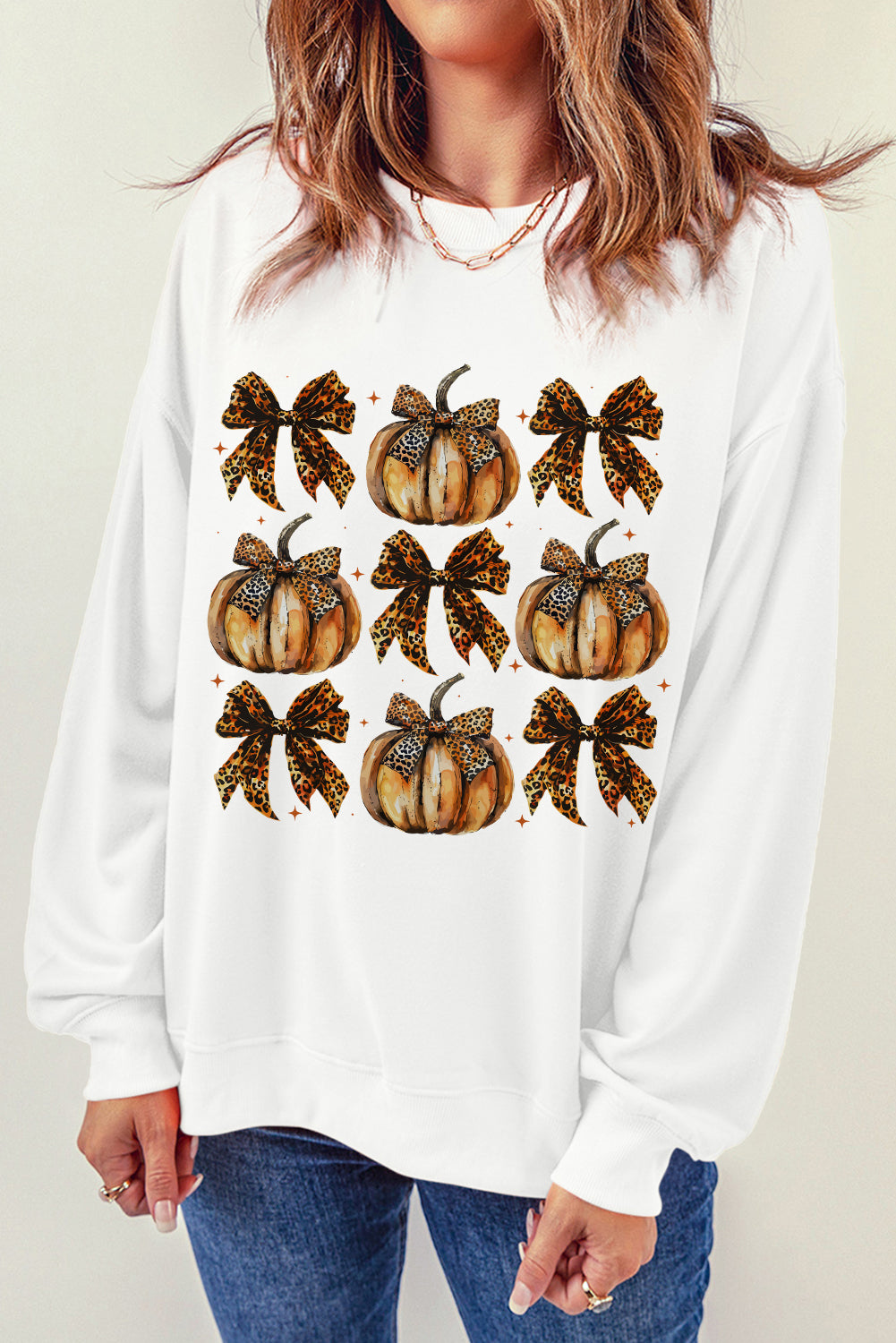 Pumpkin Leopard Bow Knot Graphic Sweatshirt