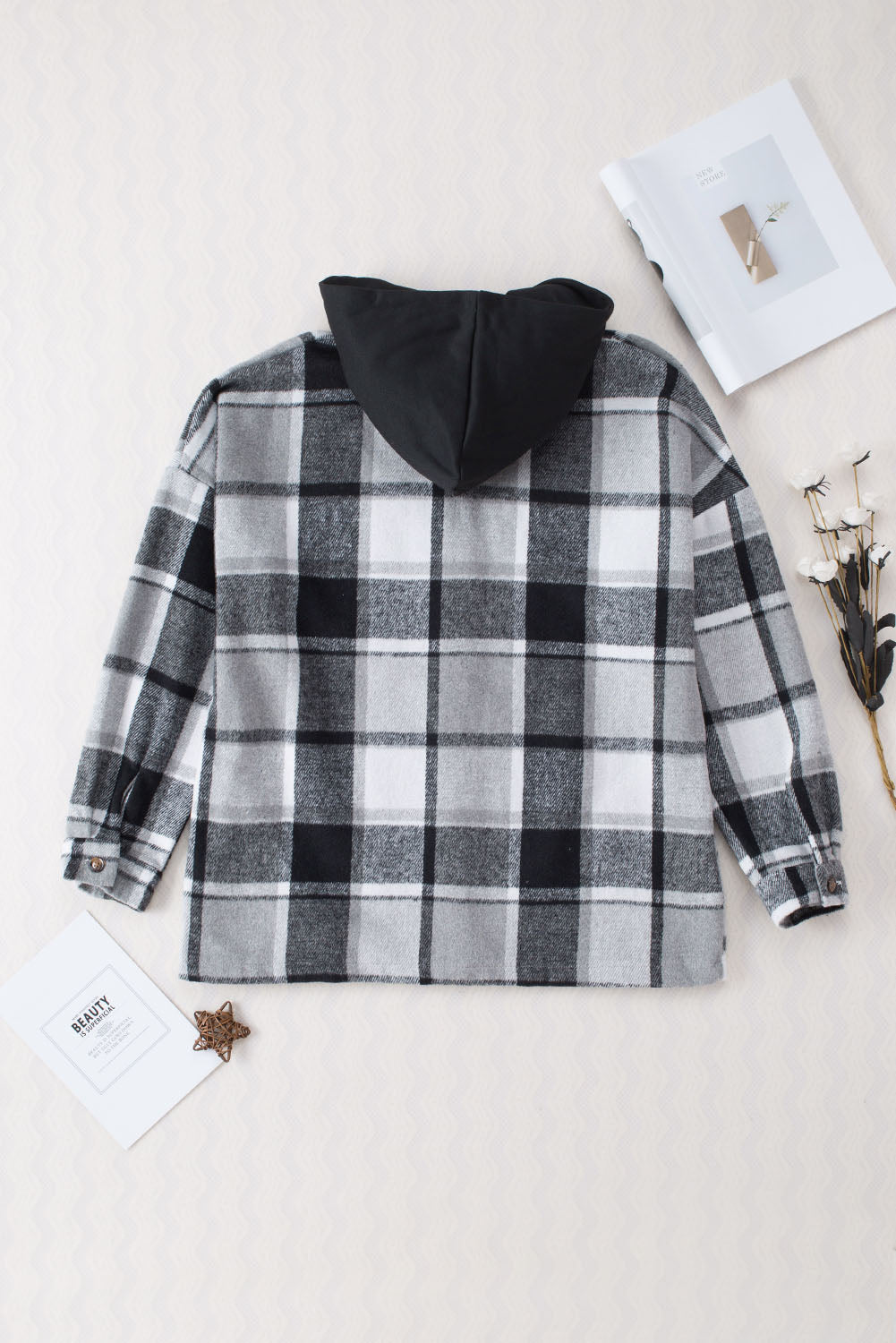 Plaid Button Front Hooded Shacket