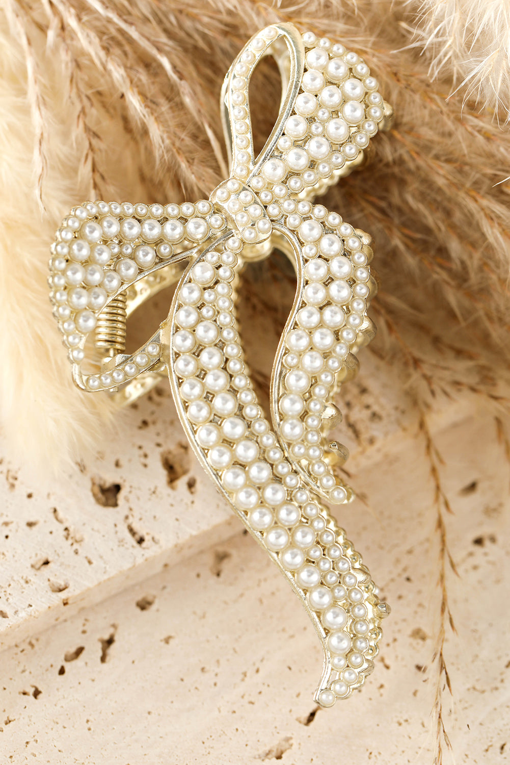 Gold Full Pearl Bowknot Hair Claw