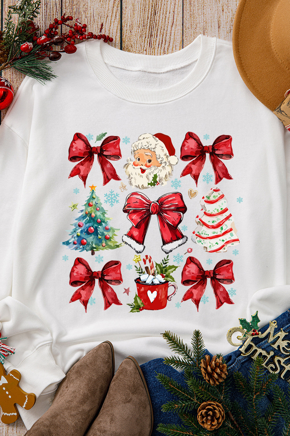 Christmas Tree Bowknot Santa Clause Graphic Sweatshirt