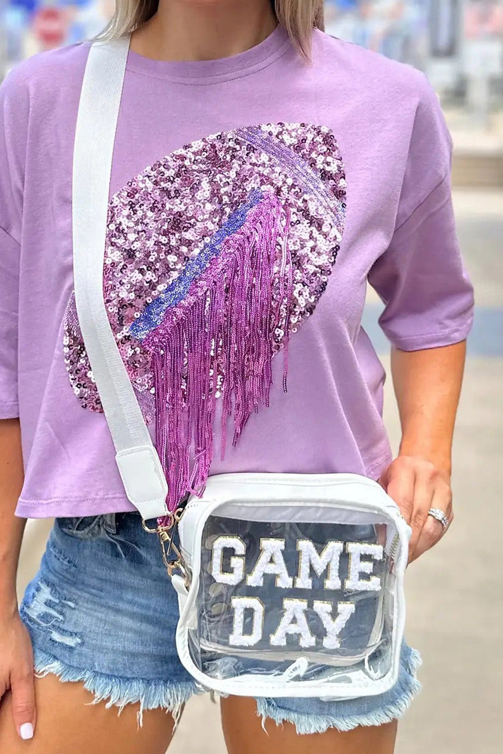 Chenille GAME DAY Pattern Clear Shoulder Bag