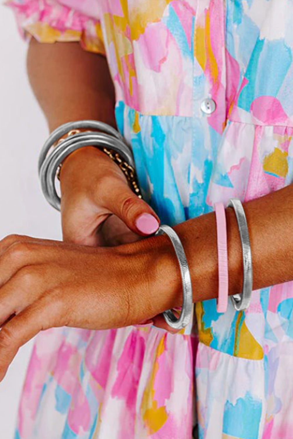 White Stretchy Metal Wide Bangle