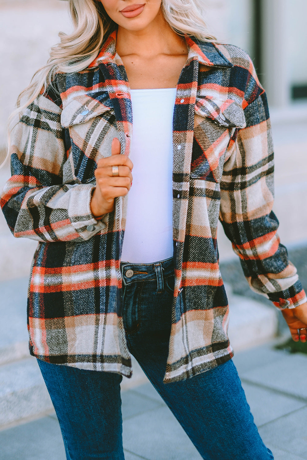 Plaid Button Up Long Sleeve Flannel Shacket