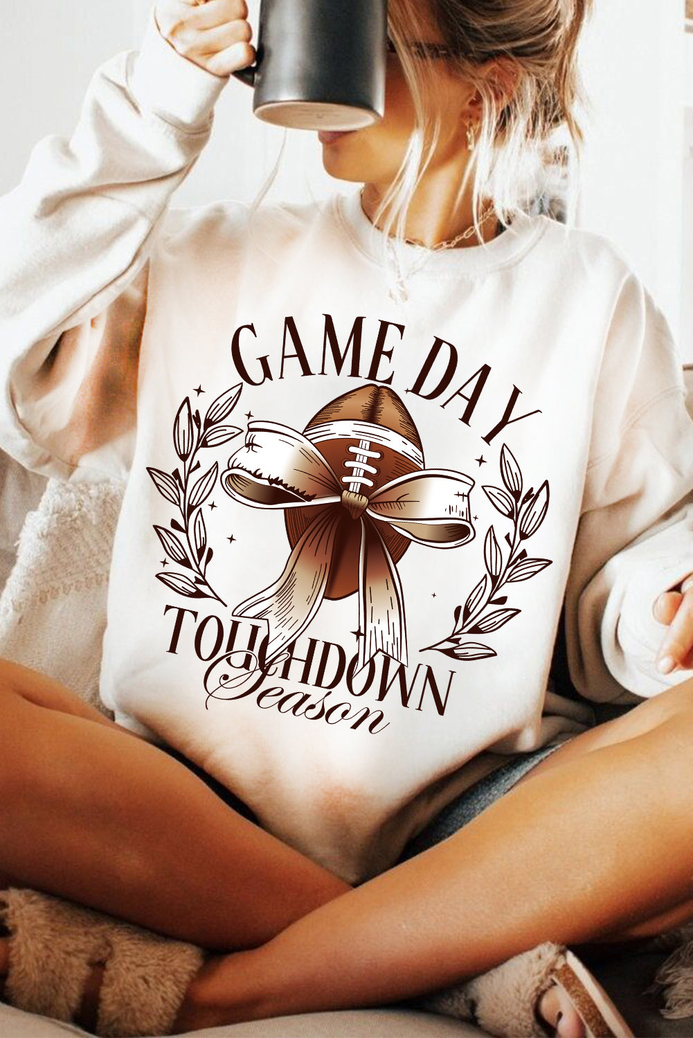 GAME DAY Bowknot Rugby Graphic Sweatshirt