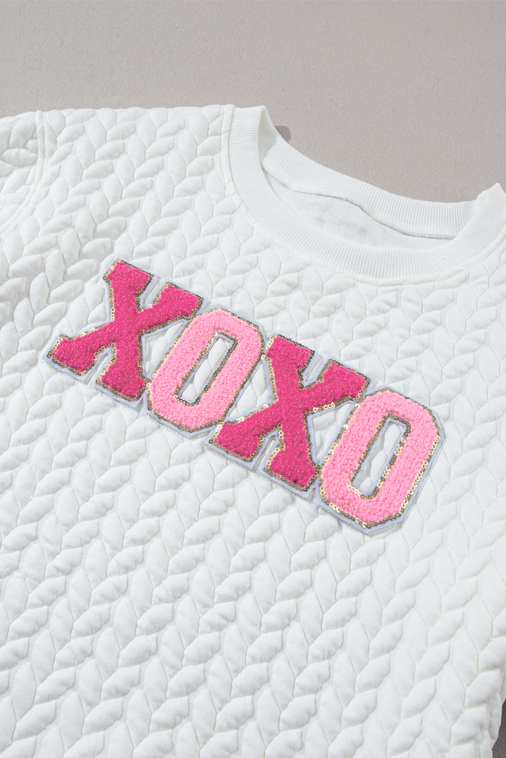 White Quilted Valentine Love Heart Shape Graphic Sweatshirt