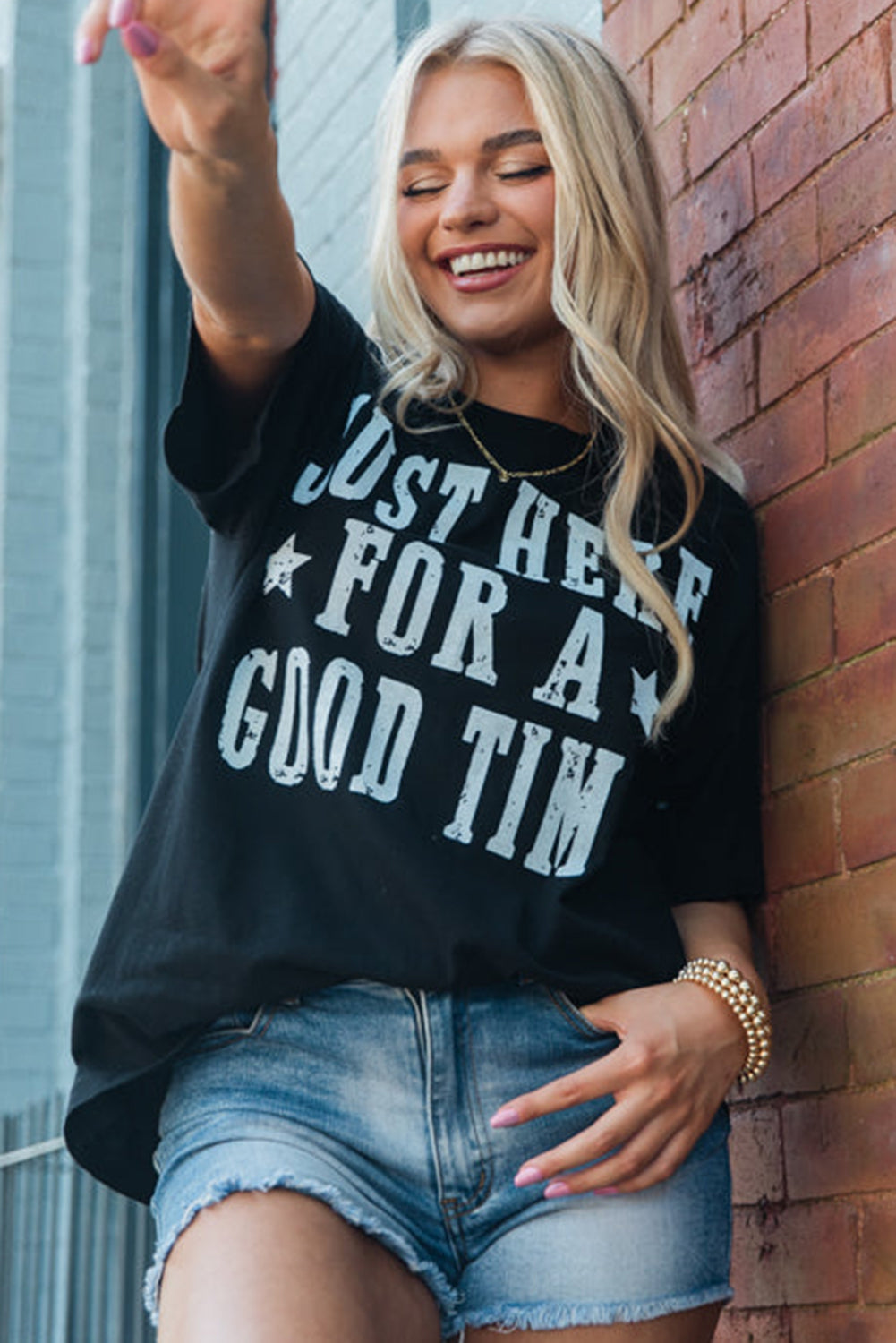 Just Here For A Good Time Graphic Crew Neck T Shirt