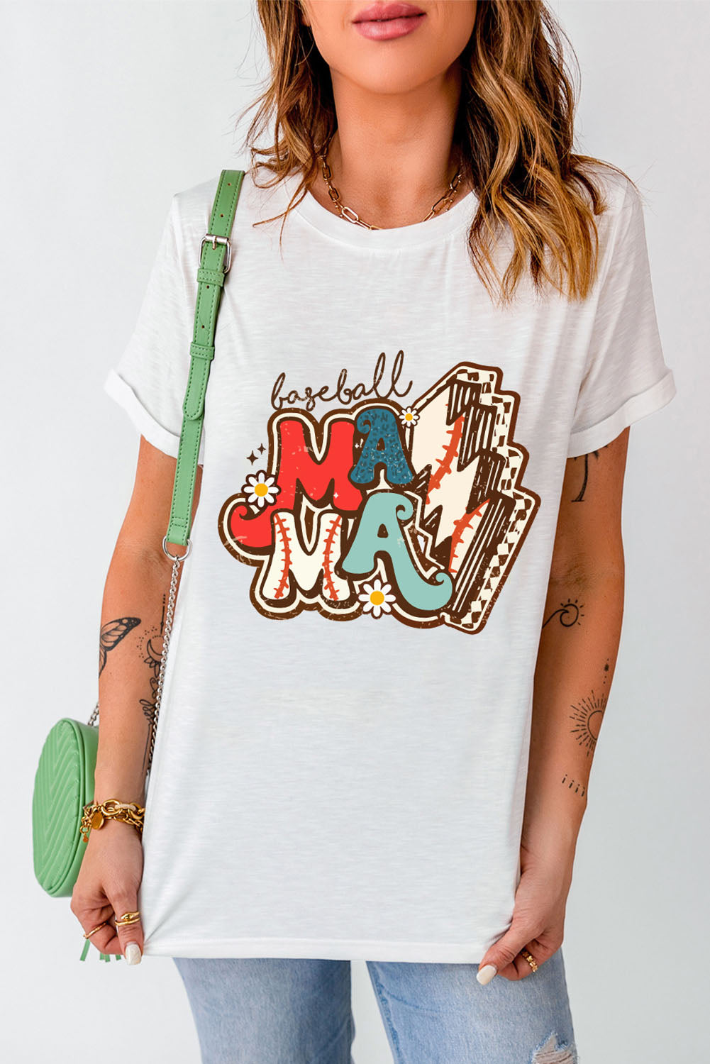 MAMA Baseball Lightning Graphic Round Neck Tee