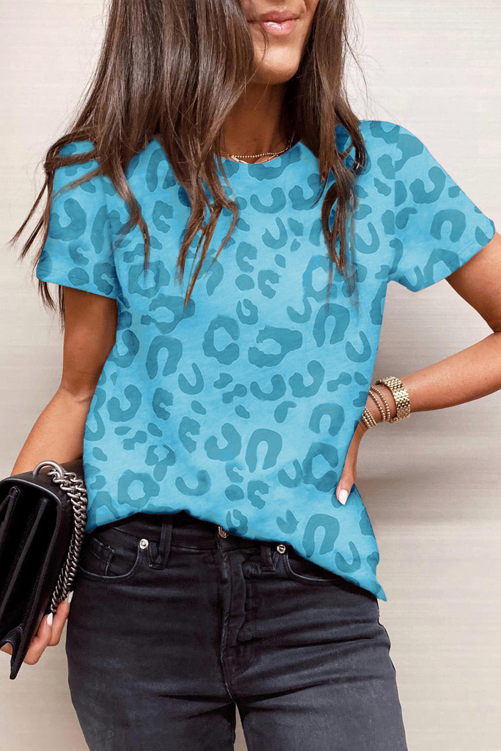 Leopard Animal Print Crew Neck T Shirt