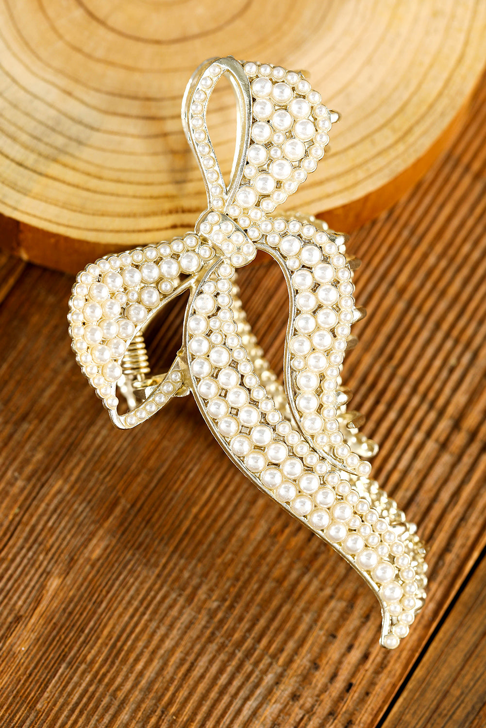 Gold Full Pearl Bowknot Hair Claw