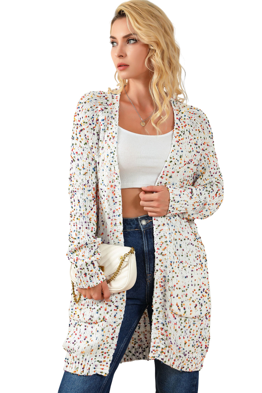 Rainbow Popcorn Speckles Open Front Cardigan