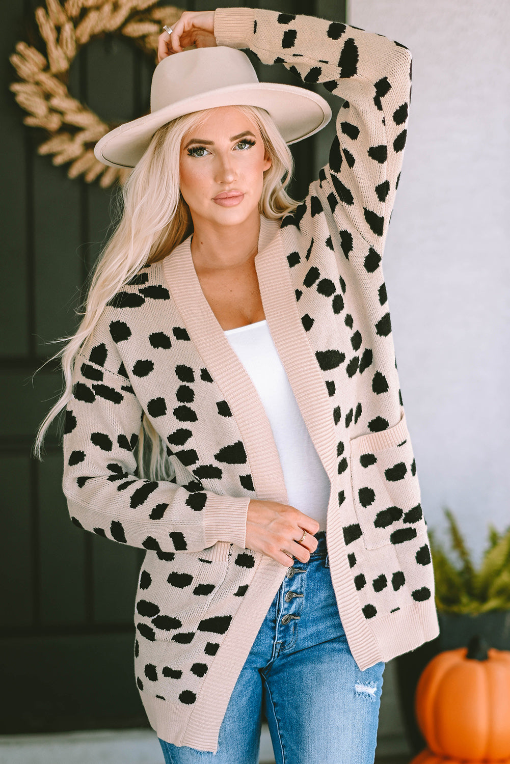 Leopard  Animal Spotted Pattern Open Front Cardigan
