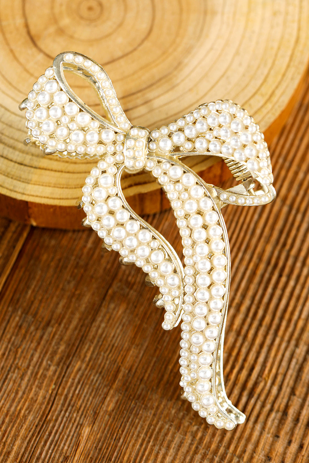 Gold Full Pearl Bowknot Hair Claw