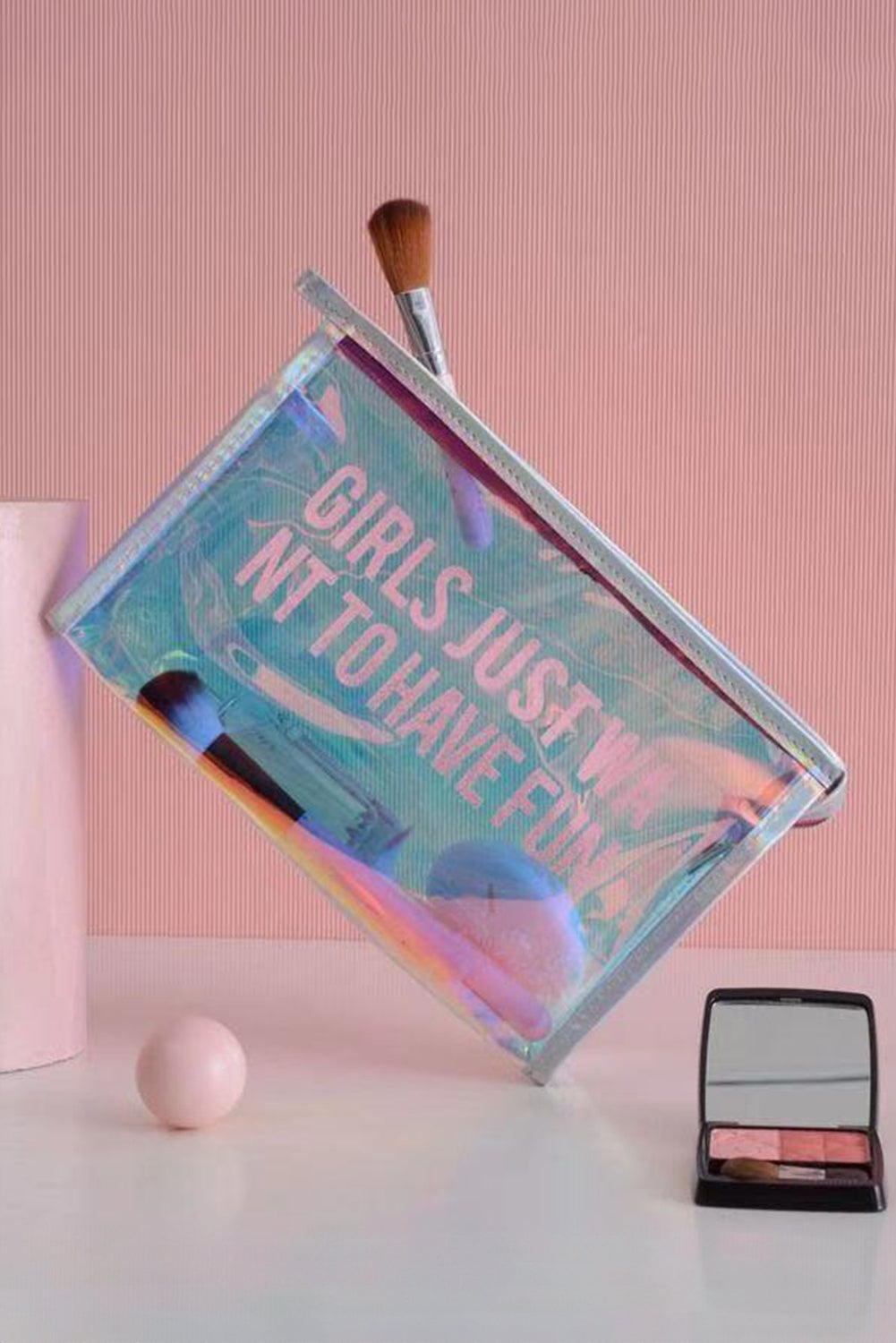 GIRLS JUST WANT TO HAVE FUN Print Clear Clutch