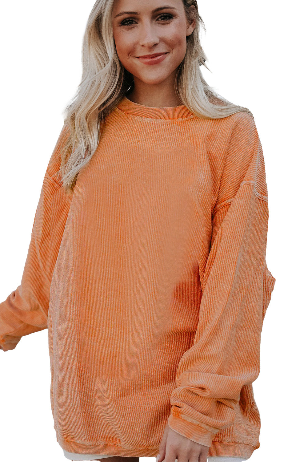 Orange HELLO PUMPKIN Letter Graphic Corded Sweatshirt