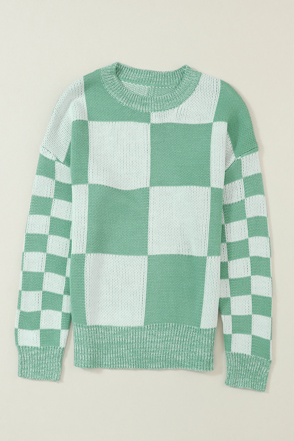 Plaid Knitted Drop Shoulder Sweater