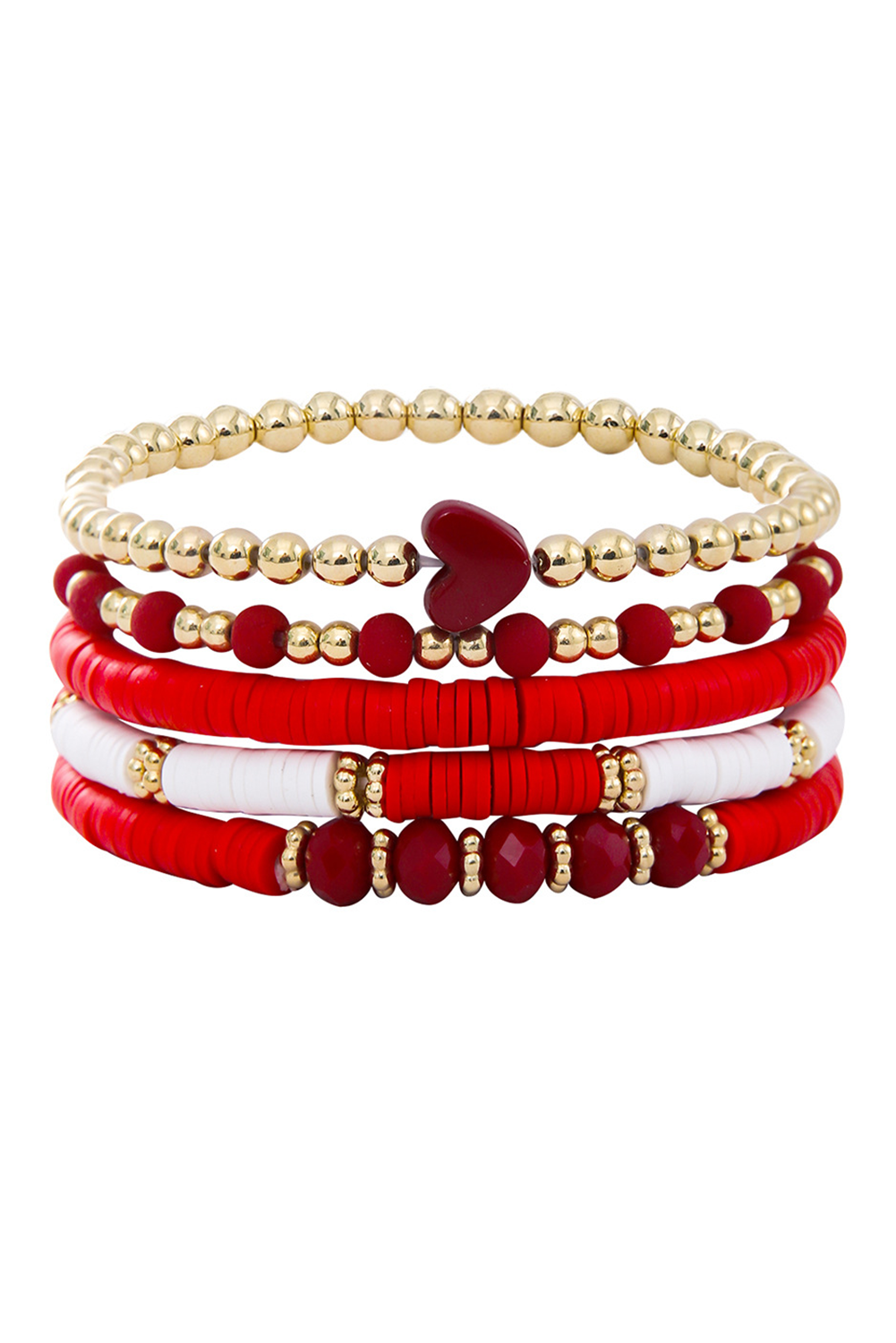 Fiery Red Beaded Heart Stackable Bracelet