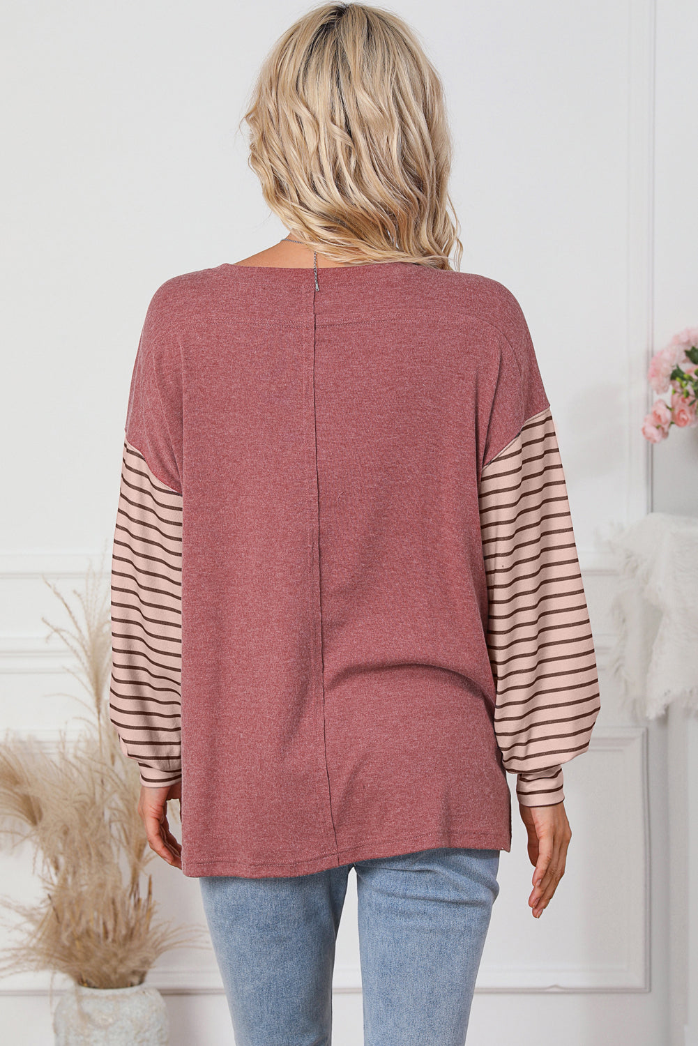 Colorblock Striped Bishop Sleeve Top