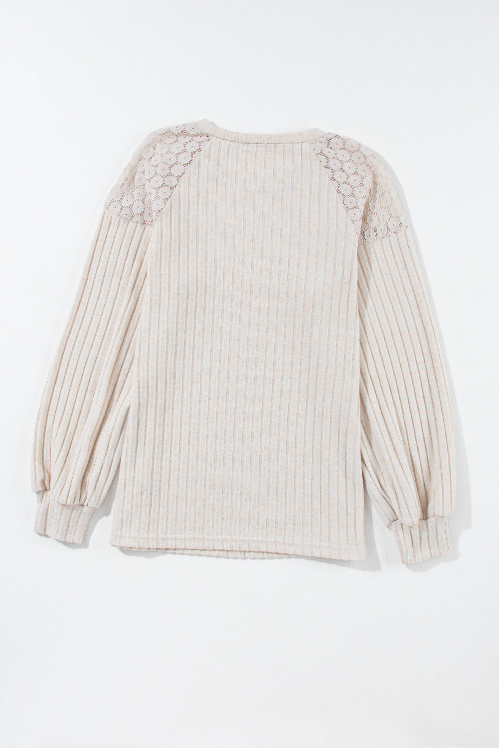 Contrast Lace Raglan Sleeve Buttoned Ribbed Top