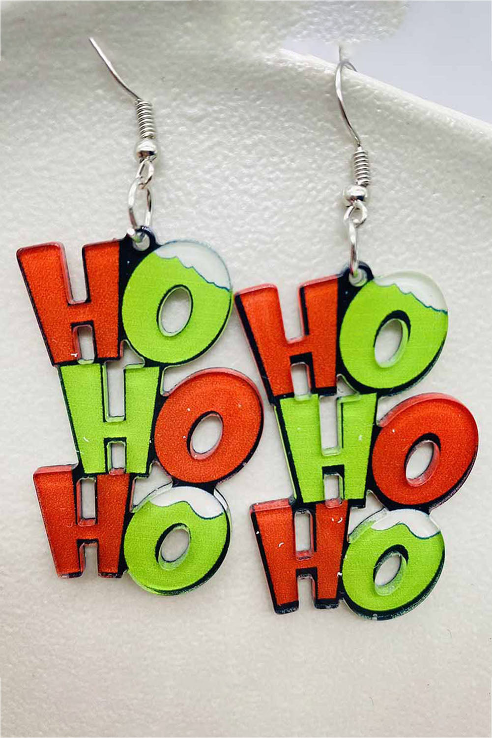 Green HO HO HO Dangle Christmas Earrings