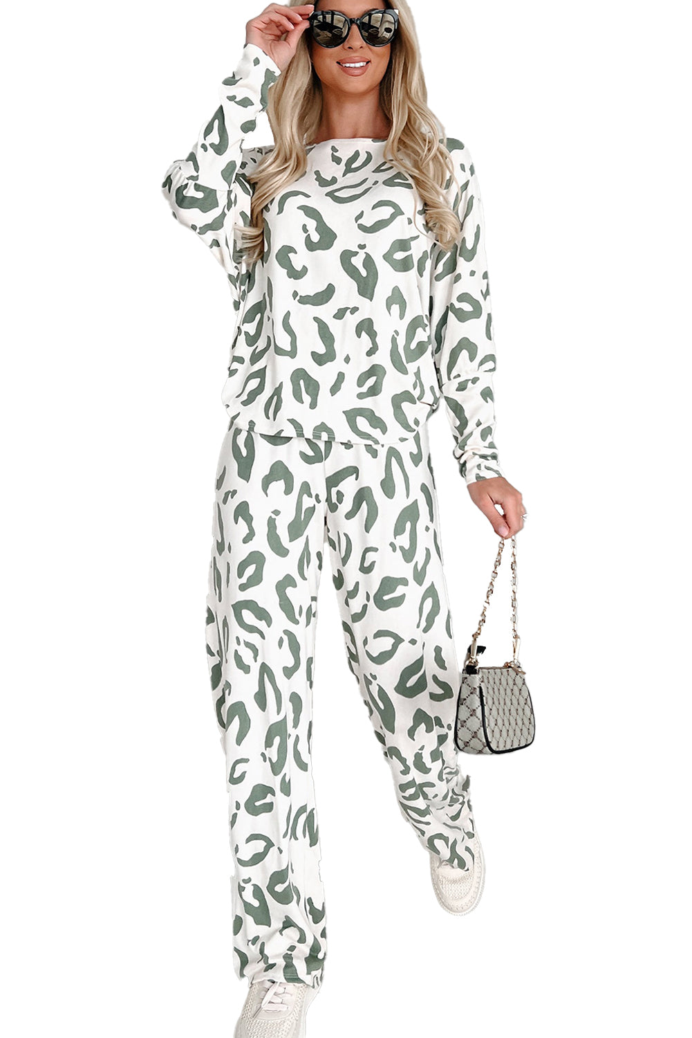 Leopard Print Long Sleeve and Pants Loungewear Set