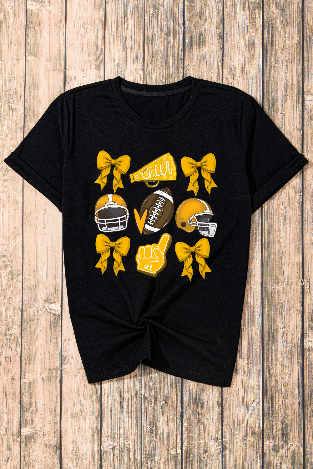 Black Game Day Rugby Bowknot Graphic Tee