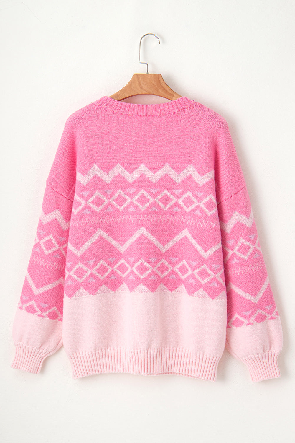 Geometric Pattern Round Neck Drop Shoulder Sweater