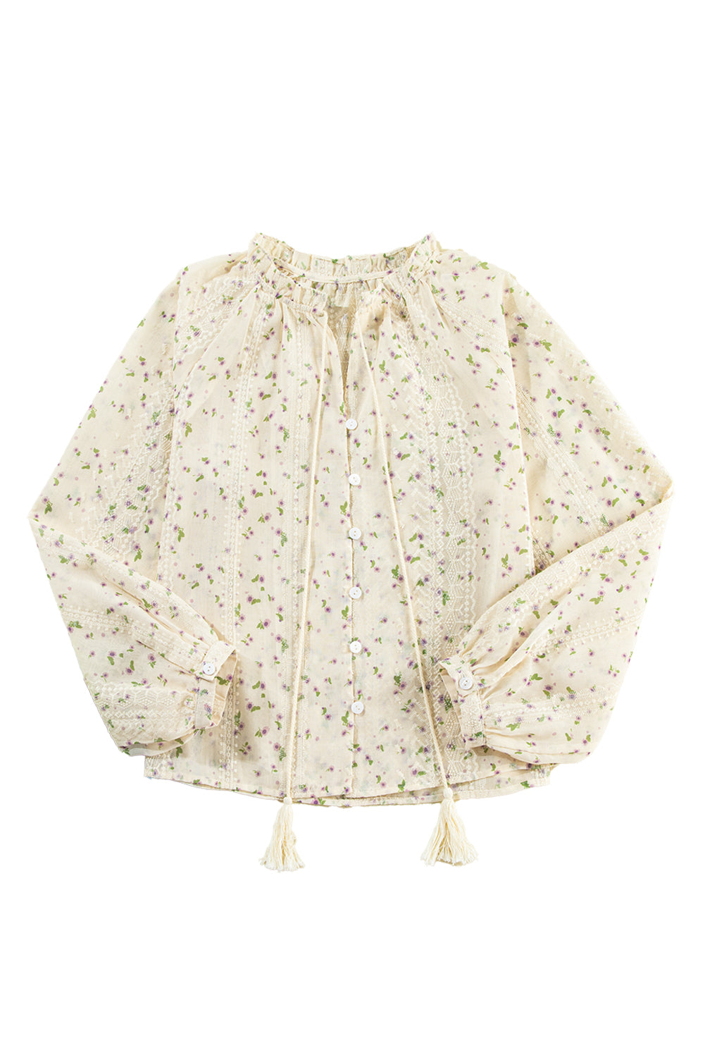 Ditsy Floral Lace Applique Bubble Sleeve Blouse