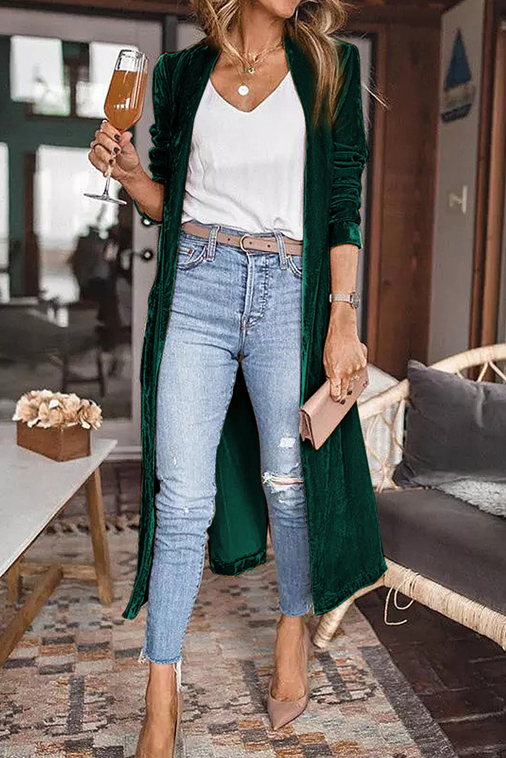 Open Front Velvet Blazer